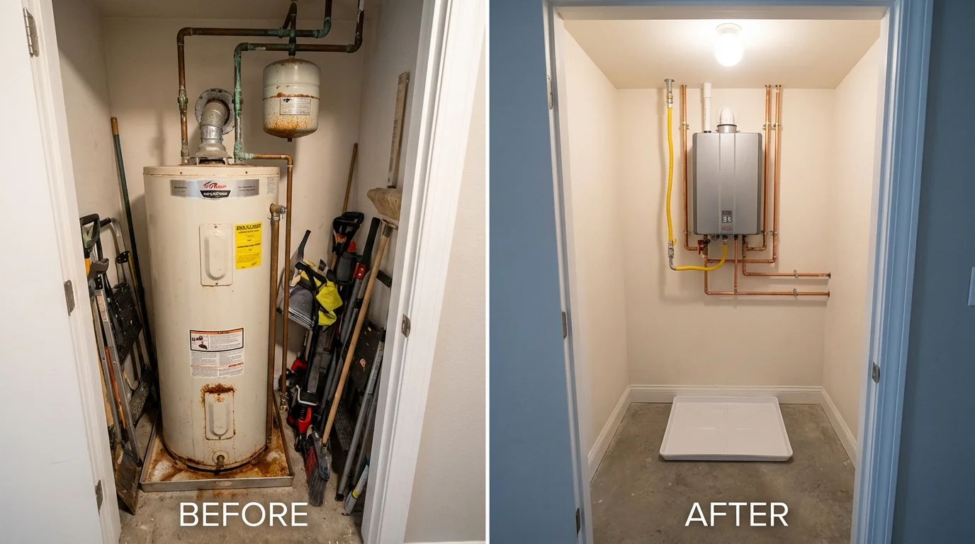 Tank water heater versus wall-mounted tankless unit comparison for Moosic, PA homeowners